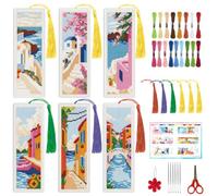 INFUNLY 6 Pcs Beach Stamped Embroidery Bookmark Spring Folwer Cross Stitch Bookmark 3x8.5 DIY Embroidery Bookmarks for Readers Town Handmade Cross Stitch Page Marker for Writers Craft Gift