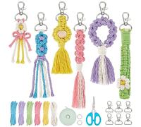 INFUNLY 6 Pcs DIY Flowers Keychain Kits Macrame Cord Knotting Kits for Beginners Adults Macrame Multi Type Tassel Keychain Kits Handcraft Macrame Kits for Car Key Purse Phone Gift with Instruction