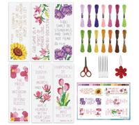 INFUNLY 6 Pcs Flowers Words Cross Stitch Bookmark Kit for Adults 7.6x21.6 cm Bible Verses Stamped Embroidery Bookmark Set with 14 Color Floss Needles Scissor Threader for Book Lovers Craft Gift