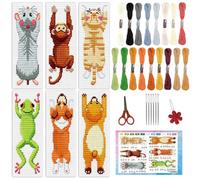 INFUNLY 6 Pcs Hanging Animals Cross Stitch Bookmark Kit 7.6x21.6 cm DIY Embroidery Bookmarks Set for Adults Pre Printed Animal Body Cross Stitch Kits with Instruction for Book Lovers Readers