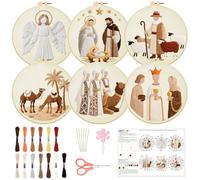 INFUNLY 6 PCS Nativity Scene Embroidery Kits for Beginners DIY Cross Stitch Starter Sets with Instructions Angel Camel Pattern Christmas Needlepoint Kits with Embroidery Cloth Colored Threads Hoops