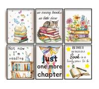 INFUNLY 6 PCS Reading Art Wall Prints Unframed Book Quotes Canvas Print Wall Art for Readers Book Lovers Motivational Book Canvas Posters for Bookroom Library Study Room Home Decor 8x10inches/20*25cm