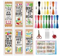 INFUNLY 6 Pcs Reading Words Cross Stitch Bookmark Kit 7.6x21.6 cm Inspirational Words Stamped Cross Stitch Kit Flower Book Cross Stitch Set with Backing Felt DIY Embroidery Bookmark Kit for Reader