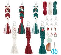 INFUNLY 6 Set Christmas Macrame Keychain Kit for Adults DIY Macrame Wristlet Kits Macrame Boho Keychain Bag Charms Bracelet with Tassels Instruction for Car Handbag Pendant Keys Purse Wallet Phone