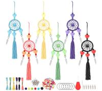INFUNLY 6 Set Colorful DIY Dream Catcher Making Kit Mini Dream Catcher Keychain Macrame Dream Catcher Kit Handmade Small Dream Catcher Bag Pendant Car Interior Charm