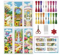 INFUNLY 6 Set Colorful Garden DIY Cross Stitch Bookmark Kits for Adults Rose Sunflower Counted Cross Stitch Kit with Instruction Flowers Stamped Embroidery Bookmark Kit for Book Lovers Readers Gift