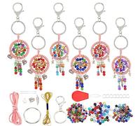 INFUNLY 6 Set DIY Dream Catcher Keychain Mini Dream Catcher with Color Bead Handmade Small Dream Catcher Key Ring for Bag Pendant Car Mirror Hanger Backpack Charm