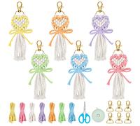 INFUNLY 6 Set DIY Macrame Heart Keychain Kits Boho Macrame Bag Charms Heart Macrame Keychain Kit Mini Macrame Keychains for Bag Car Key Purse Wallet Phone Wedding