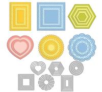 INFUNLY 6 Set Frame Die Cuts Metal Rectangle Cutting Dies Heart Lace Circle Cutting Dies Embossing Template Stencil for Card Making DIY Craft Scrapbooking Album Decoration