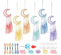 INFUNLY 6 Set Mini Moon Dream Catcher Kit Small DIY Dream Catcher Kit Handmade Dream Catcher Keychain for Bag Pendant Car Mirror Hanger Backpack Charm