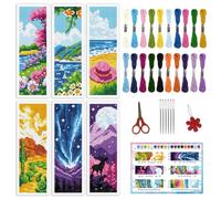 INFUNLY 6 Set Scenery DIY Cross Stitch Bookmark Kits for Beginners Landscape Counted Cross Stitch Kit with Instruction Flower Stamped Embroidery Bookmark Kit for Book Lovers Readers Writers Gift