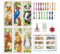 INFUNLY 6 Set Vintage Animal Cross Stitch Bookmark Kit 7.6x21.6 cm Pre Printed Counted Embroidery DIY Bookmark Kit with Instructions Blunt Needles Scissor Threader for Readers Writers