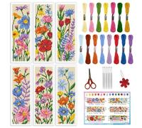 INFUNLY 6 Set Wildflowers DIY Cross Stitch Bookmark Kits for Beginners Colourful Flowers Counted Cross Stitch Kit with Instruction Floral Stamped Embroidery Bookmark Kit for Book Lovers Readers Gift
