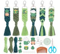 INFUNLY 6 Sets DIY Macrame Keychain Kit with Four Clover Pendant for St Patrick's Day Macrame Cord Knotting Kit Macrame Wristlet Kit Tassel Keyring Kit with Instructions for Car Key Wallet Women Gift