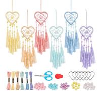 INFUNLY 6 Sets Dream Catcher Kit Car Charm Ornament Heart Mini Dream Catcher Set DIY Dream Catcher Making Kit Make Your Own Dream Catcher Car Interior Rearview Mirror Hanging Decor Bag Charm