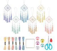 INFUNLY 6 Sets Dream Catcher Kit Car Charm Ornament Square Circle Mini Dream Catcher Set DIY Dream Catcher Making Kit Make Your Own Dream Catcher Car Interior Rearview Mirror Hanging Decor Bag Charm