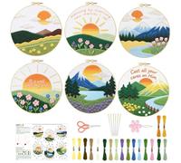 INFUNLY 6 Sets Landscape Embroidery Kit for Beginner Sun Scenery Embroidery Starter Kit 11.8x11.8 A Better Life Hand Stitching Needlework Set with Step-by-Step Instruction for Home Decor