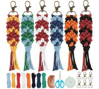 INFUNLY 6 Sets Magic Macrame Keychain Kits for Adults Beginners with Instruction + Video DIY Mini Boho Macrame Keychain Kit for Starter with Tassels for Car Key Purse Phone Wallet Bag Charm