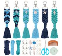 INFUNLY 6 Sets Marine Theme Macrame Keychain Kits for Adults Beginners with Instruction + Video Ocean Themed DIY Macrame Keychain Kit for Starter with Tassels for Car Key Purse Phone Wallet Bag Charm