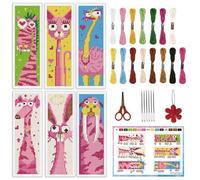INFUNLY 6pcs Abstract Animal DIY Cross Stitch Bookmark Kits for Beginners Pink Theme Cross Stitch Kit with Instruction Bunny Cat Dog Stamped Embroidery Bookmark Kit for Book Lovers Readers Gift