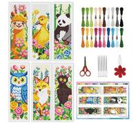 INFUNLY 6Pcs Animal Cross Stitch Bookmark Kit 3x8.5 Inch Stamped Embroidery Kit for Adults with Backing Felt Floss Pre Printed Fabric Needlepoint Bookmark Set DIY Craft Gift for Readers Writers
