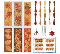 INFUNLY 6PCS Autumn Bookmark Cross Stitch Kit Falling Leaf DIY Bookmark Embroidery Kit 8.5x3 Vintage Stamped Embroidery Bookmarks Ginkgo Maple Leaf with Backing Felt Floss Instruction for Book Lover