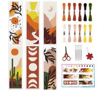 INFUNLY 6pcs Boho Landscape Cross Stitch Bookmark Kits Sun Moon DIY Bookmark Making Kit for Beginners Adults Retro Scenery Stamped Embroidery Bookmarks with Instruction for Book Lovers Reader Gift