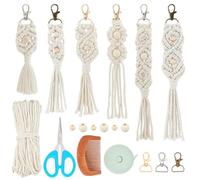 INFUNLY 6PCS Boho White Macrame Keychain Kit Adult DIY Craft Keychain Making Kit Wood Beaded Keychains with Tassel Key Ring for Women Keychain Charms for Key Handbags Backpacks Instructions Include