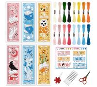 INFUNLY 6pcs Books Cross Stitch Bookmark Kit for Beginners DIY Butterfly Flower Stamped Embroidery Bookmark Kits Moon Bird Needlepoint Kit with Instruction Easy Cross Stitch Set for Book Lovers Reader