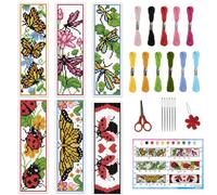 INFUNLY 6PCS Butterflies Cross Stitch Bookmark Kits Insects 8''x2.4'' Bookmark Making Kit Dragonflies DIY Stamped Embroidery Bookmarks for Beginners with Instruction for Book Lovers Reader Writers