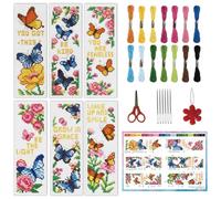 INFUNLY 6pcs Butterfly Quotes Cross Stitch Bookmark Kit DIY Embroidery Starter Set 3x8.5 Inch Cotton Linen Pre-Printed Fabric 14 Colors Floss Backing Felt Needles Threader Instructions for Book Lovers