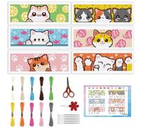 INFUNLY 6pcs Cartoon Cat DIY Cross Stitch Bookmark Kits for Beginner 8.66"×3.15" Cute Kitten Stamped Embroidery Kit with Instruction Pussycat Printed Bookmark Kits for Cat Lovers Book Readers Writers