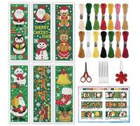INFUNLY 6pcs Christmas Cross Stitch Bookmark Kits Snowman Embroidery Bookmark Kit with Instructions Santa Claus Handmade Cross Stitch Set Pre-Printed Deer DIY Bookmark-Kits for Adults Book Lovers