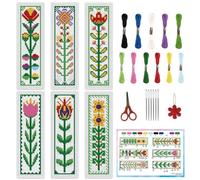 INFUNLY 6pcs DIY Flower Cross Stitch Bookmark Kits for Beginners 2.4''x7.9'' Colourful Flowers Stamped Embroidery Bookmark Kits with Instruction Needlepoint Bookmark Kits with Plant Pattern for Gift