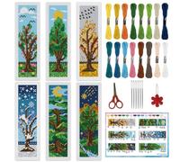 INFUNLY 6PCS DIY Four Seasons Tree Cross Stitch Bookmark Kits 8.66"×3.15" Spring Green Tree Stamped Embroidery Bookmark Kits with Instruction Plant Needlepoint Bookmark Kits with Pre-Printed Pattern
