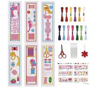 INFUNLY 6PCS DIY Sewing Elements Cross Stitch Bookmark Kits 8.66"×3.15" Sewing Tools Stamped Embroidery Bookmark Kits with Instruction Cotton Thread Needlepoint Bookmark Kit for Book Lovers Writers