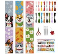 INFUNLY 6PCS Dogs Cats Cross Stitch Bookmark Kit for Beginners 8.66"×3.15" Animals Stamped Embroidery Bookmark Kit Pet Needlepoint Bookmark Kit with Instruction for Book Lovers Reader Writers