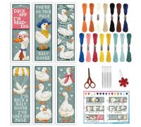 INFUNLY 6PCS Duckling Cross Stitch Bookmark Kit for Beginners Geese and Words Stamped Embroidery Bookmark Kits with Words Animals Needlepoint Bookmark Kit with Instruction for Book Lovers Readers