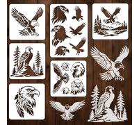 INFUNLY 6Pcs Eagles Painting Stencil for Wall Reusable Wall Stencils Forests Walls Template for Painting 7.87x7.87, 8.27x11.69 Feathers Templates for Crafts Cement Wood Furniture Home Decor