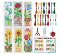 INFUNLY 6pcs Flower and Reading Words Cross Stitch Bookmark Kit for Beginners DIY Rose Tulip Lily Stamped Embroidery Bookmark Kits Plants Words Needlepoint Kit with Instruction for Book Lovers Readers