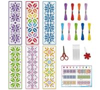 INFUNLY 6PCS Flower Cross Stitch Bookmark Kit for Beginners 8.66"×3.15" Boho Plaid Flowers Embroidery Bookmark Kits Geometric Pattern Cross Stitch Kit with Instruction for Book Lovers Reader Writers