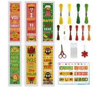 INFUNLY 6PCS Fruit Food Theme Cross Stitch Bookmark Kit for Adults 8.66"×3.15" DIY Inspirational Words Embroidery Bookmark Kit with Instruction Cute Counted Cross Stitch Kit for Students Book Lovers