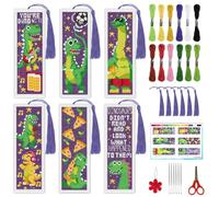 INFUNLY 6pcs Funny Dinosaurs Cross Stitch Bookmark Kit for Adults Words DIY Embroidery Bookmarks Pre-Printed Stamped Cross Stitch Kit with Instructions for Book Lovers Readers Gift