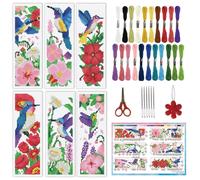INFUNLY 6pcs Hummingbirds Cross Stitch Bookmark Kit for Adults Beginners Flowers DIY Cross Stitch Kits Pre-Printed Plants Stamped Embroidery Bookmark Kit with Instruction for Book Lovers Readers