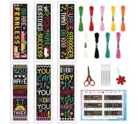 INFUNLY 6Pcs Inspirational Words Cross Stitch Bookmark Kits 8"x2.4" DIY Encourage Texts Embroidery Bookmark Kits for Beginners with Instruction Motivational Bookmark Making Kit for Teens Students Gift