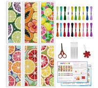 INFUNLY 6Pcs Lemon Cross Stitch Bookmark Kit 3x8.5 Inch/7.6x21.6cm Stamped Embroidery Starter Set with 20 Color Floss Cotton Linen DIY Needlepoint Bookmark for Book Lovers Gift, Colorful