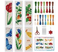INFUNLY 6PCS Plants and Insects Cross Stitch Bookmark Kits 22×8cm DIY Rose Stamped Embroidery Bookmarks Kit with Instruction Retro Butterflies Counted Cross Stitch Kit for Book Lovers Readers Writers