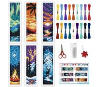 INFUNLY 6PCS Scenery Cross Stitch Bookmark Kit for Beginners 8.66"×3.15" Beach Stamped Embroidery Bookmark Kit Mountain Needlepoint Bookmark Kit with Instruction for Book Lovers Reader Writers