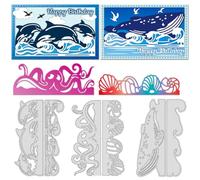 INFUNLY 6pcs Sea Animal Border Cutting Dies for Card Making Whales Wave Die Cuts Octopus Frame Metal Cutting Dies Ocean Animals Embossing Stencil for DIY Scrapbooking Crafts Photo Album Paper Decor
