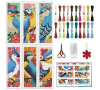 INFUNLY 6pcs/Set Blue Bird Cross Stitch Bookmarks Kit Parrot DIY Stamped Embroidery Bookmark Cute Hummingbird Handmade Cross Stitch Bookmark with Backing Felt Instruction for Book Reader Lover